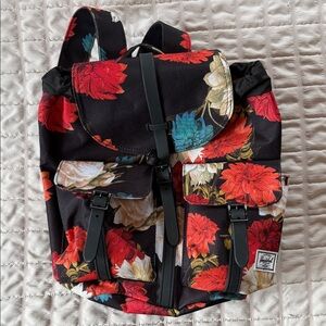 Herschel Supply Company Black Bag with Red Floral Accent